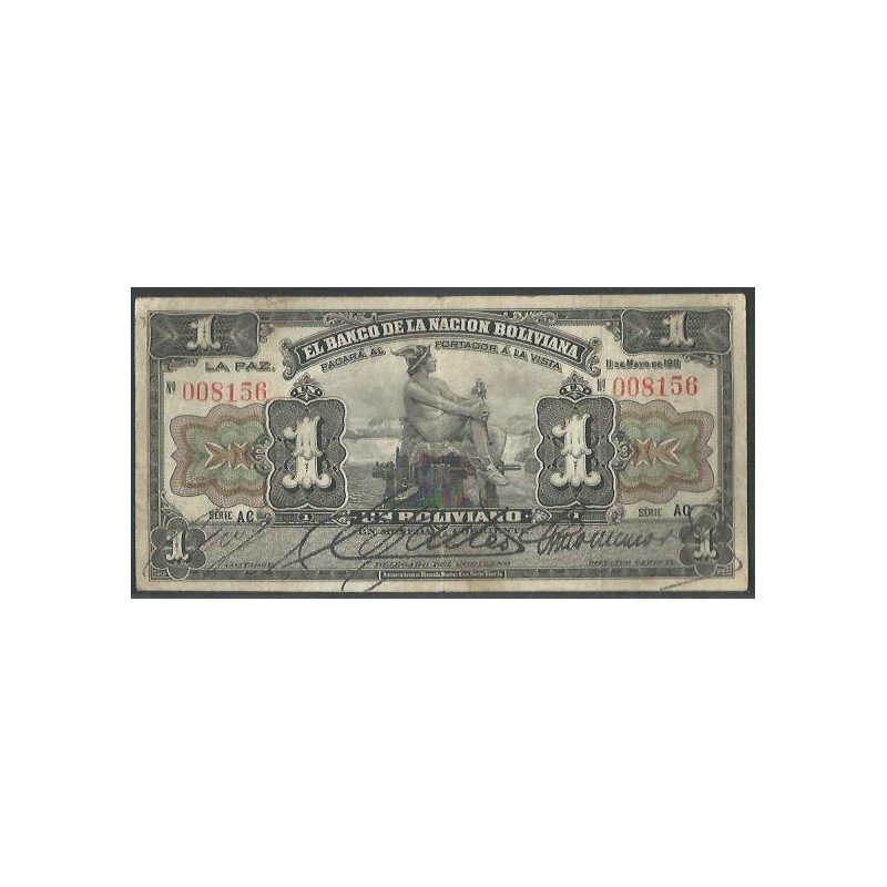 Bolivia, 1 Boliviano 11 May 1911 Serie AC P103a