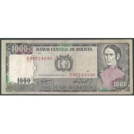 Bolivia 1.000 Pesos Bolivianos D 25 Jun 1982 Serie F P167a