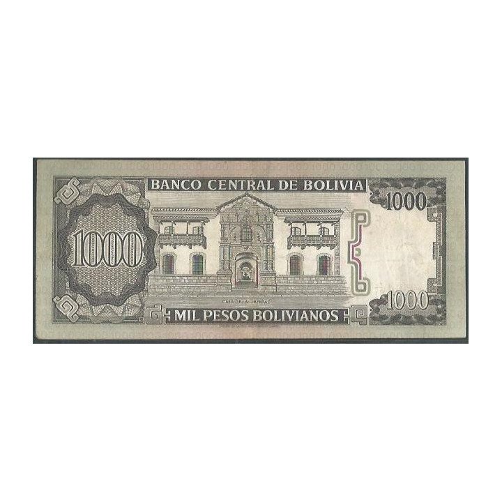 Bolivia 1.000 Pesos Bolivianos D 25 Jun 1982 Serie F P167a reverso
