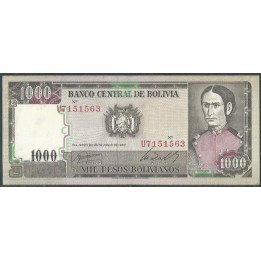 Bolivia 1.000 Pesos Bolivianos D 25 Jun 1982 Serie U P167a