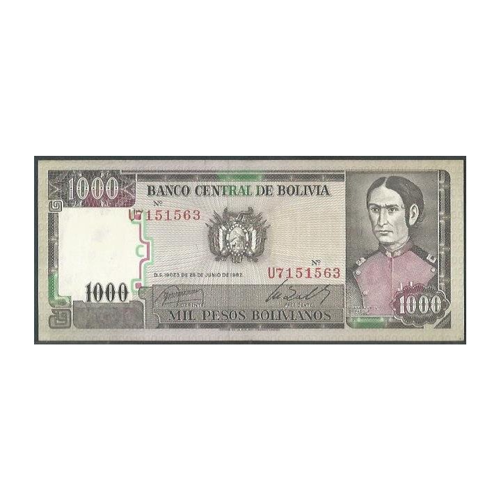 Bolivia 1.000 Pesos Bolivianos D 25 Jun 1982 Serie U P167a