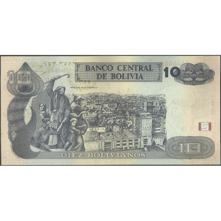 Bolivia 10 Bolivianos L 1986 ND2015 Serie J P243 reverso