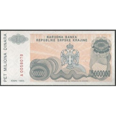 Croacia, 5.000.000 Dinara 1993 PR24a