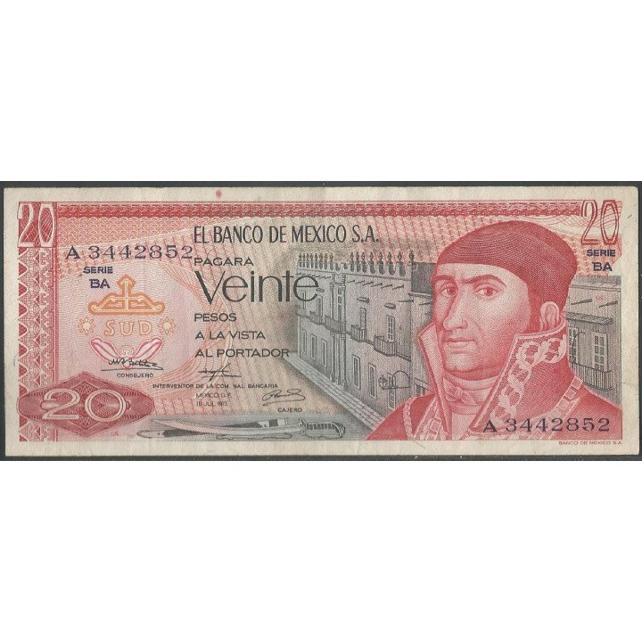 Mexico 20 Pesos 18 Jul 1973 Serie BA P64b