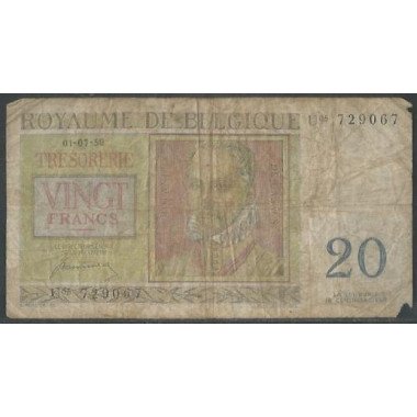 Belgica, 20 Francs 1 Jul 1950 P132a