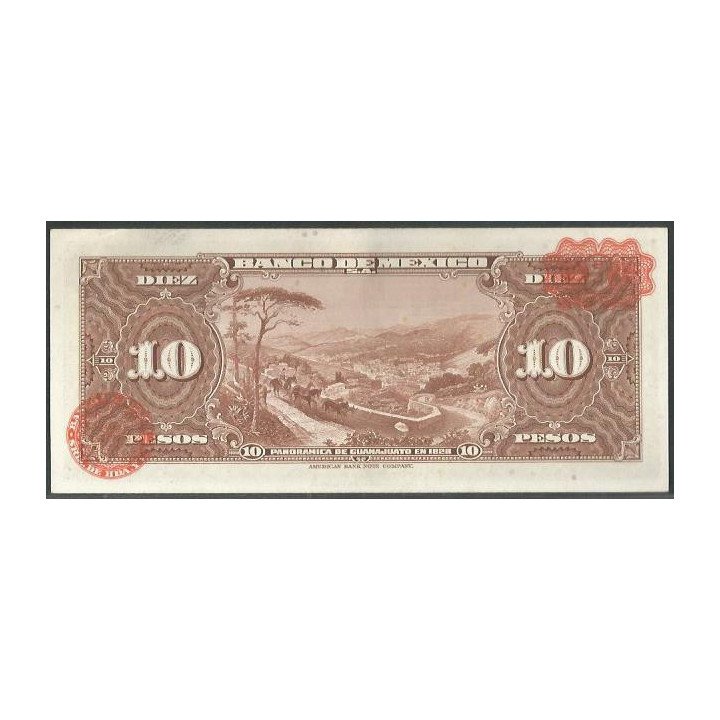 Mexico 10 Pesos 20 Ago 1958 Serie HE P58e reverso