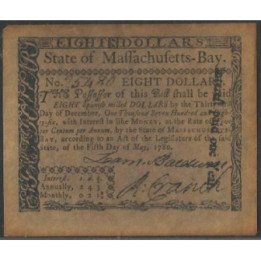Eeuu - Massachussets 8 Dollars 5 May 1780 Ps1342 - Fascimil