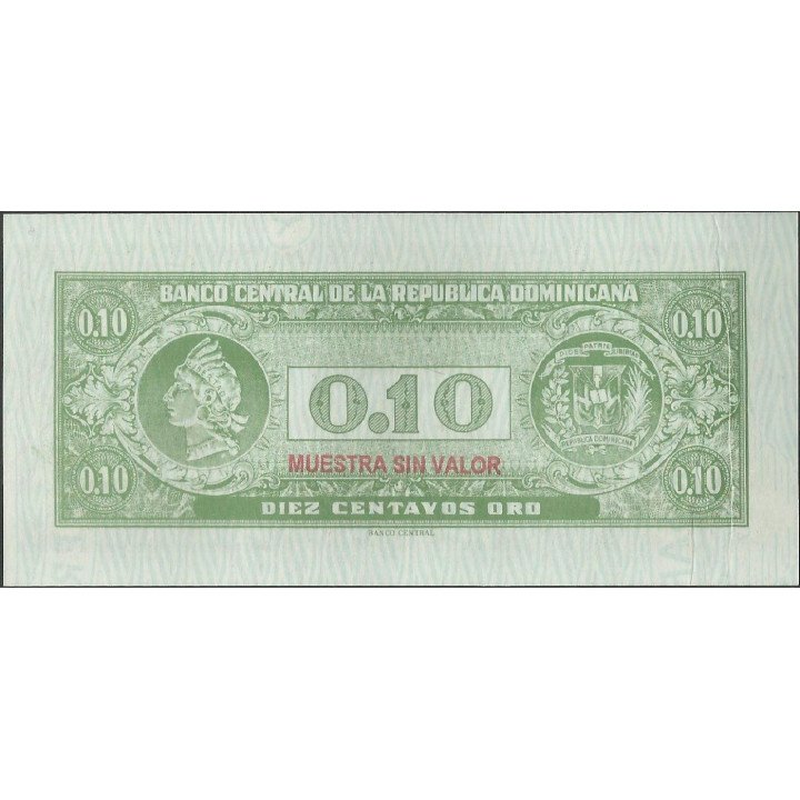 Rep. Dominicana 10 Centavos ND1961 P86aS Muestra sin valor reverso