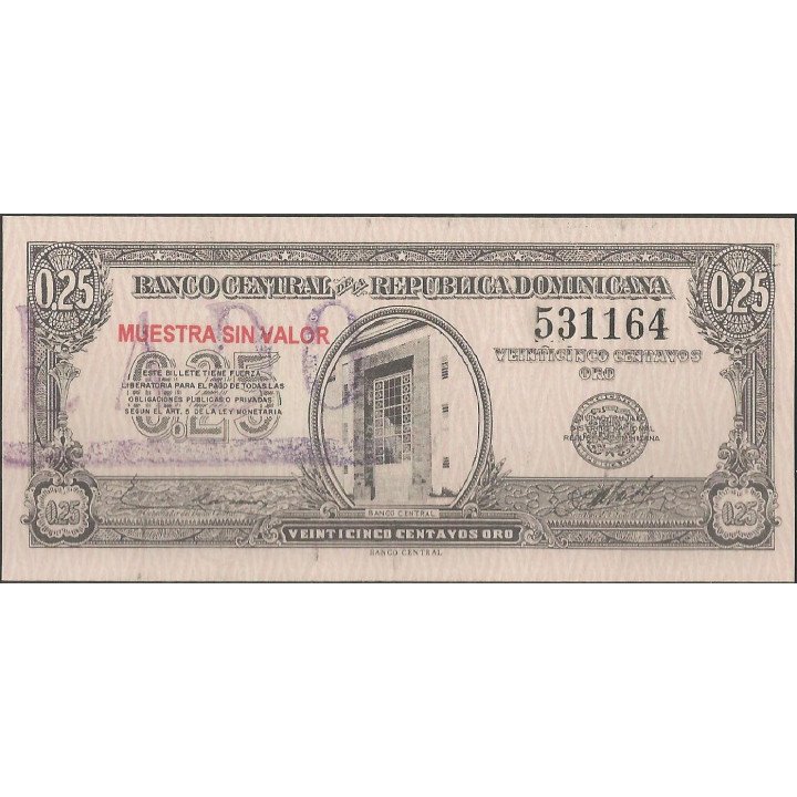Rep. Dominicana 25 Centavos ND1961 P88aS Muestra sin valor