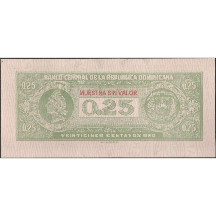 Rep. Dominicana 25 Centavos ND1961 P88aS Muestra sin valor reverso