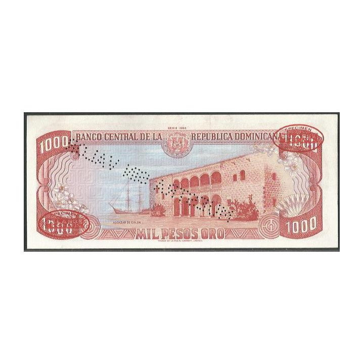 Rep. Dominicana 1.000 Pesos ND1984 P124s2 Muestra sin valor reverso