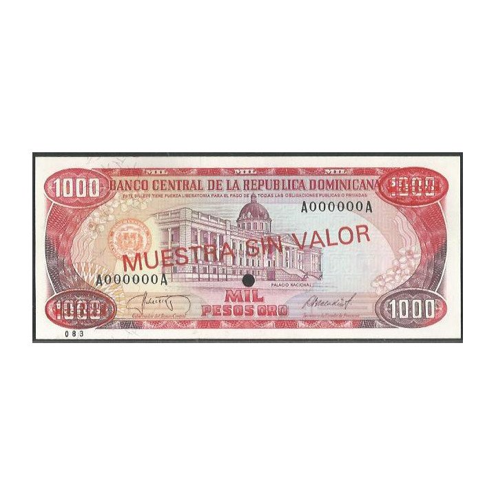 Rep. Dominicana 1.000 Pesos ND1984 P124s3 Muestra sin valor
