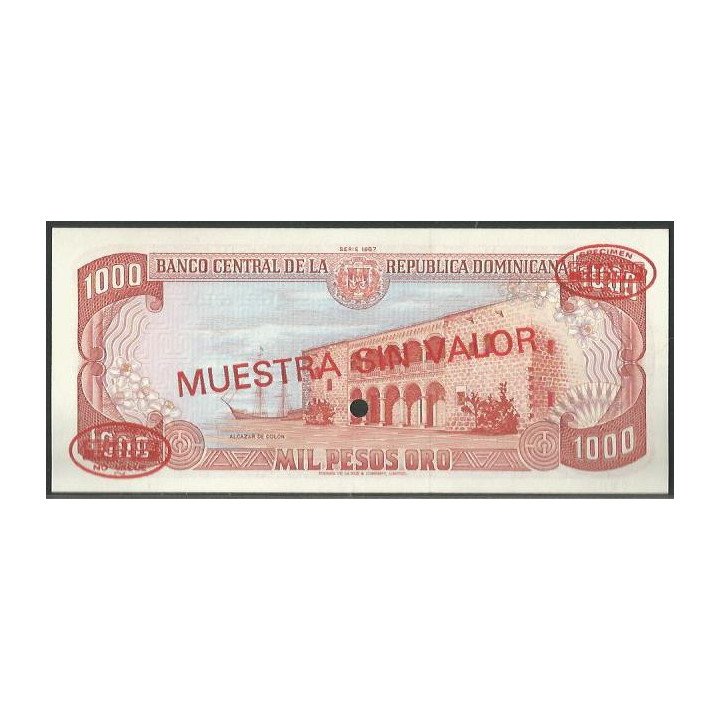 Rep. Dominicana 1.000 Pesos ND1984 P124s3 Muestra sin valor reverso