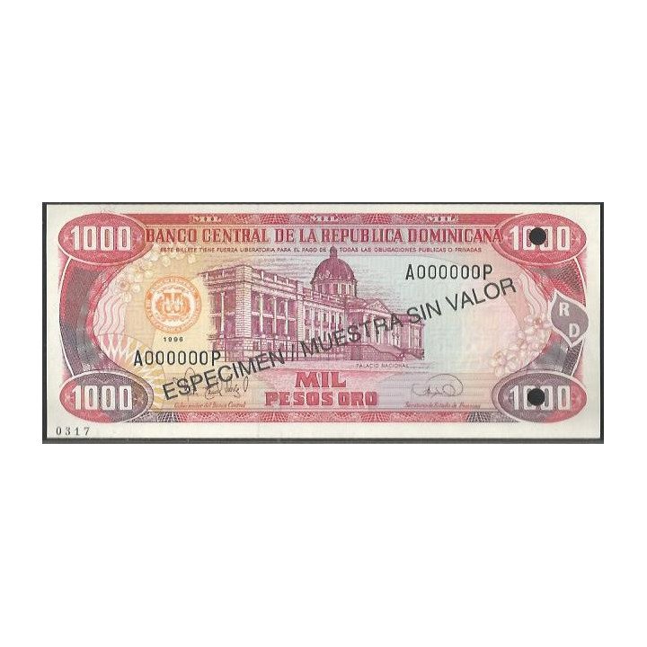Rep. Dominicana 1.000 Pesos 1996 P158s1 Especimen / Muestra sin valor