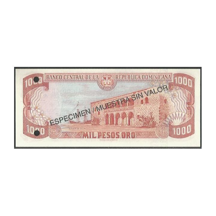 Rep. Dominicana 1.000 Pesos 1996 P158s1 Especimen / Muestra sin valor reverso