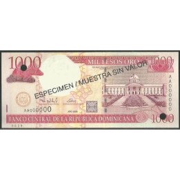Rep. Dominicana 1.000 Pesos 2000 P163s Especimen / Muestra sin valor