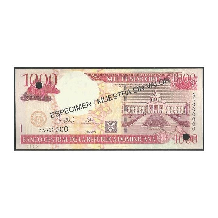 Rep. Dominicana 1.000 Pesos 2000 P163s Especimen / Muestra sin valor