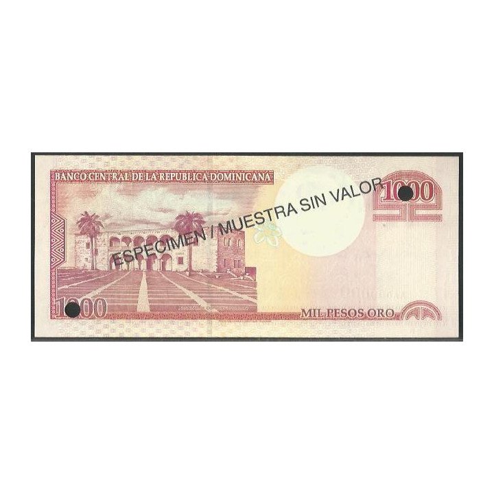 Rep. Dominicana 1.000 Pesos 2000 P163s Especimen / Muestra sin valor reverso