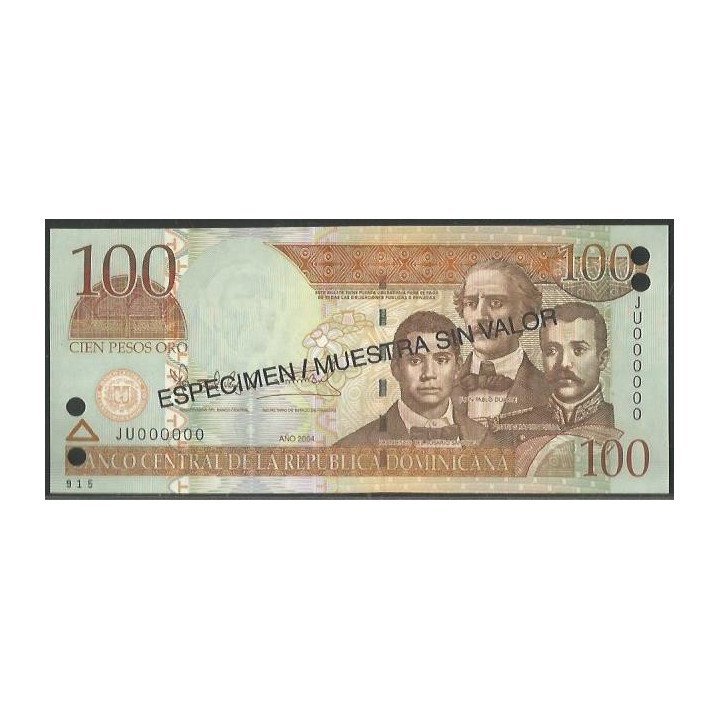 Rep. Dominicana 100 Pesos 2004 P171s Especimen / Muestra sin valor