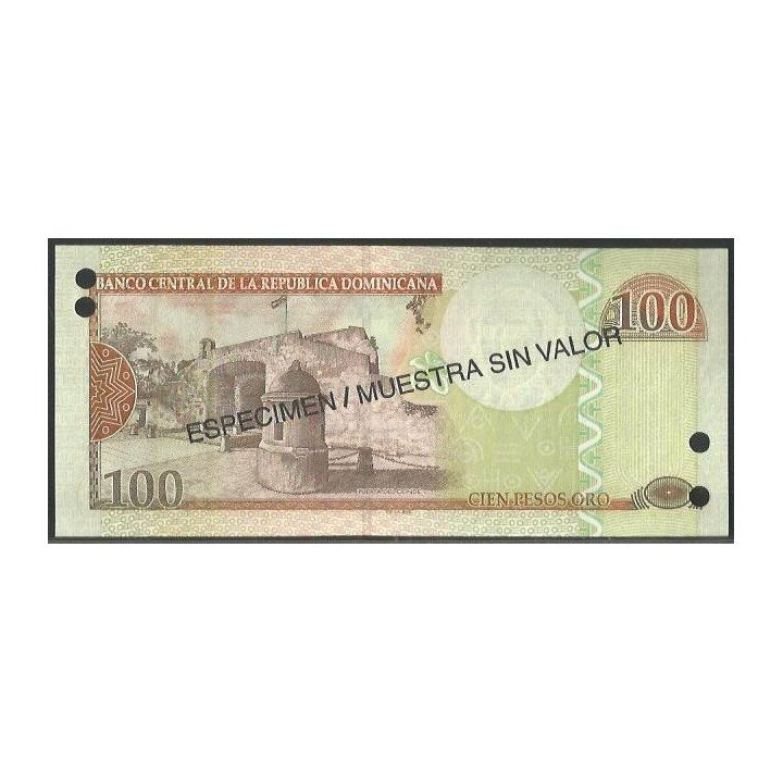 Rep. Dominicana 100 Pesos 2004 P171s Especimen / Muestra sin valor reverso