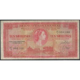 Bermuda 10 Shillings 1 May 1957 P19b