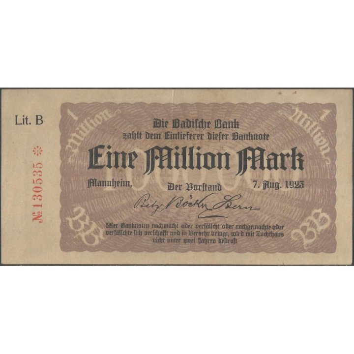 Alemania - Banco de Baden 1.000.000 Mark 7 Ago 1923 Ps912