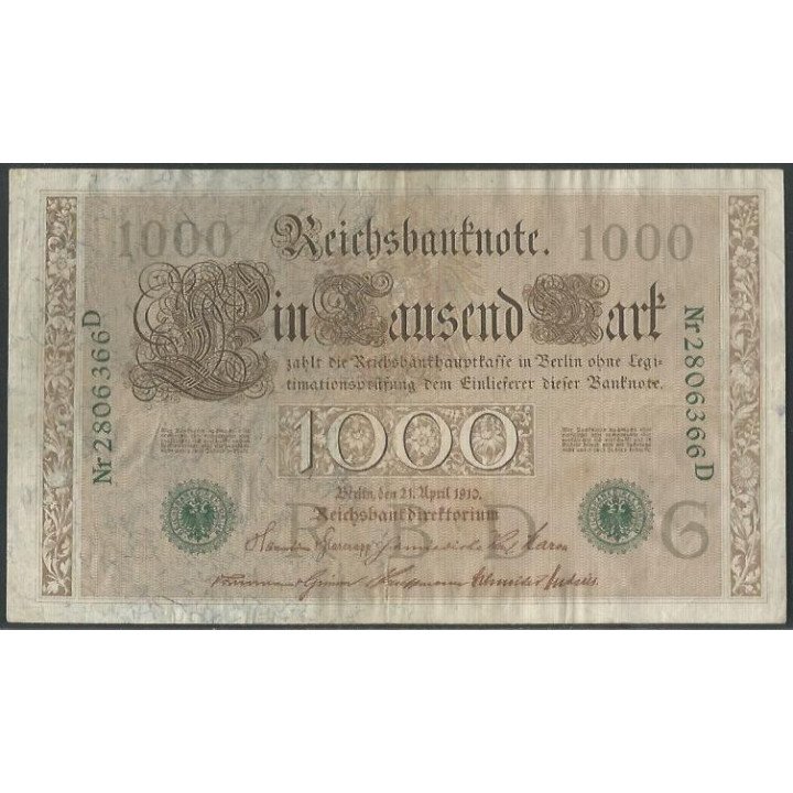Alemania 1.000 Mark 21 Abr 1910 Serie verde P45b