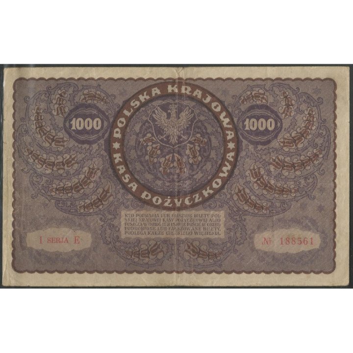 Polonia 1.000 Marek 23 Ago 1919 P29 reverso