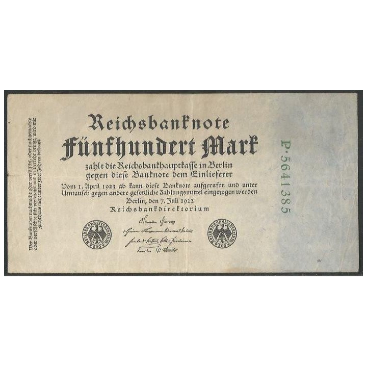 Alemania 500 Mark 7 Jul 1922 P74b