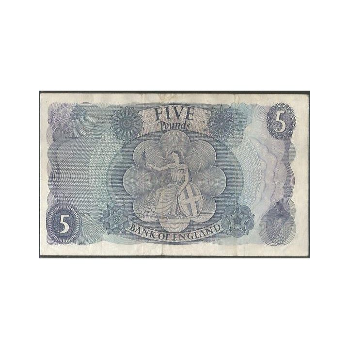 Inglaterra 5 Pounds ND1966-70 P375b reverso