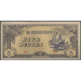 Burma - Ocupacion Japon WWII 5 Rupias ND1942-4 BB P15b
