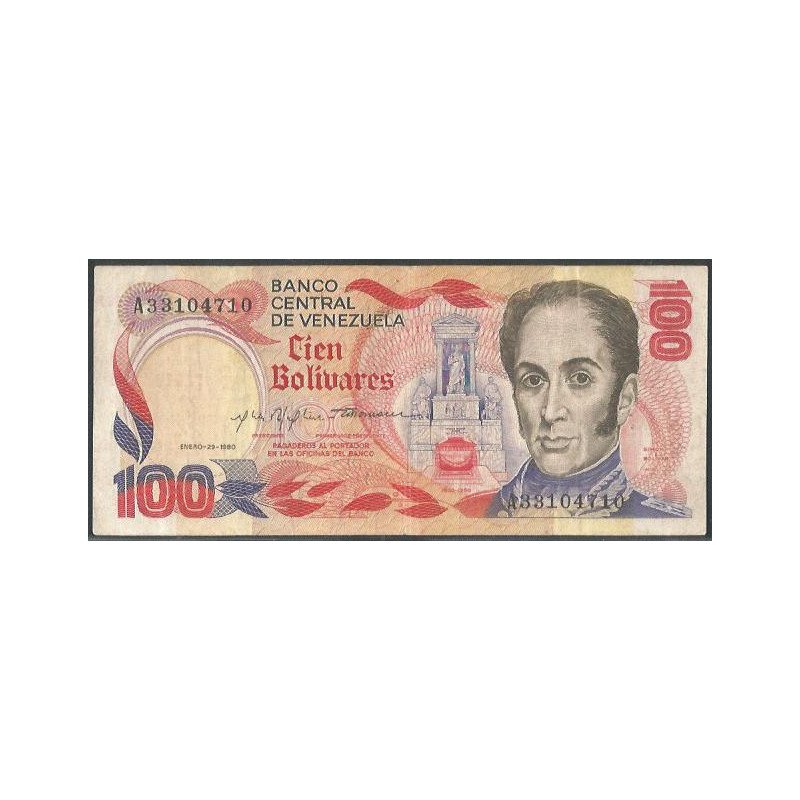 Venezuela, 100 Bolivares 29 Ene 1980 A 8 Dig P59a