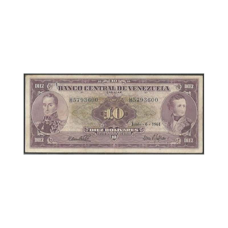Venezuela, 10 Bolivares 6 Jun 1961 H 7 Dig P42a