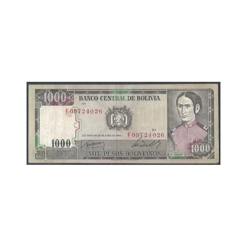 Bolivia, 1.000 Pesos Bolivianos D 25 Jun 1982 Serie F P167a