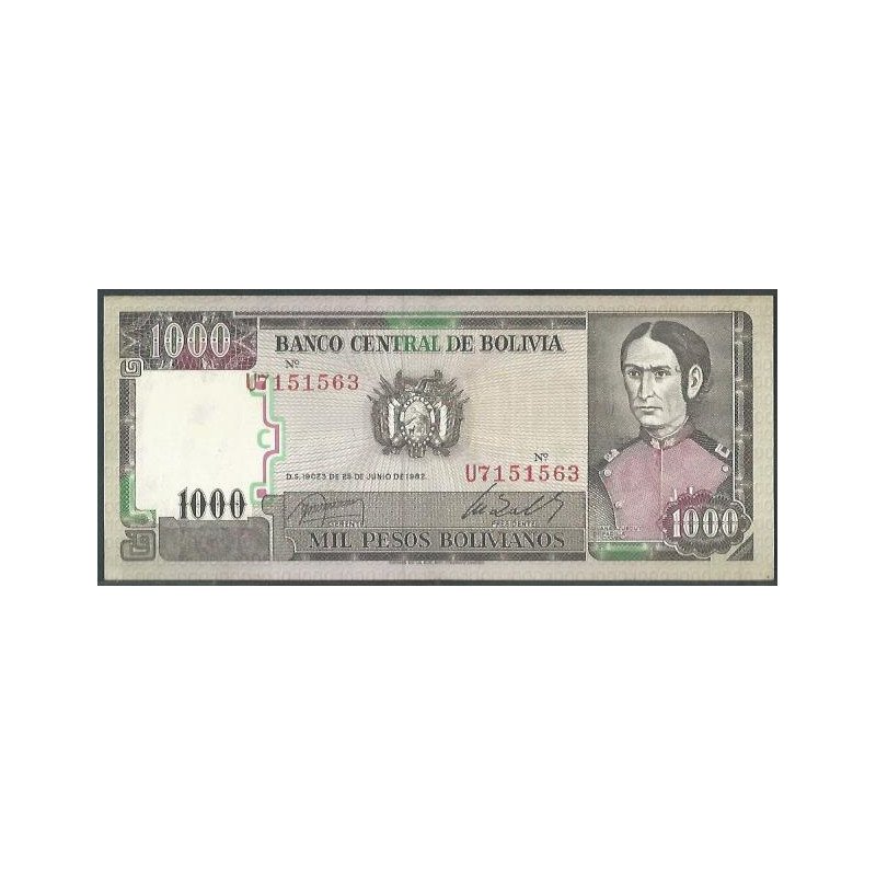 Bolivia, 1.000 Pesos Bolivianos D 25 Jun 1982 Serie U P167a