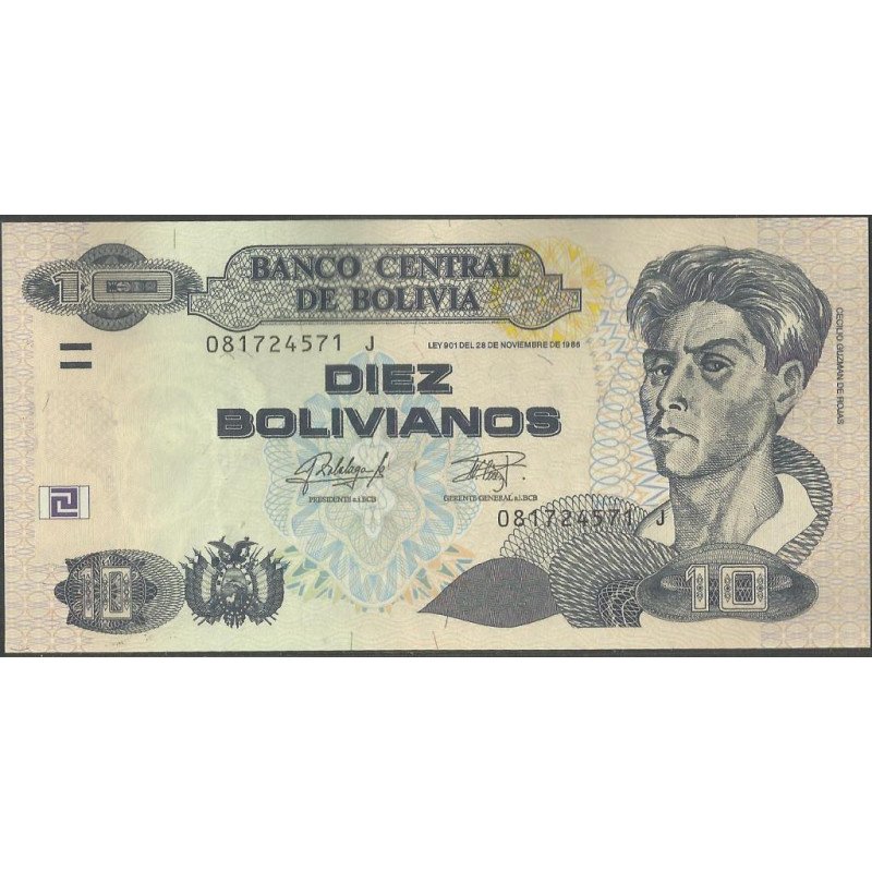 Bolivia, 10 Bolivianos L 1986 ND2015 Serie J P243