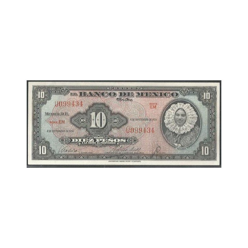 Mexico, 10 Pesos 8 Sep 1954 Serie EM P58b