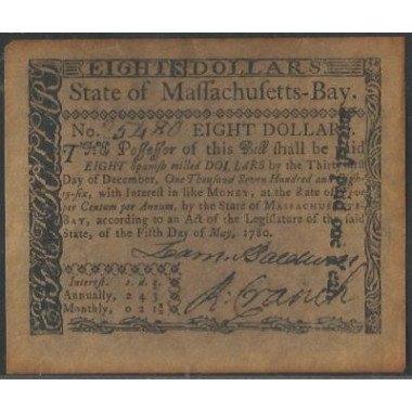 Eeuu - Massachussets, 8 Dollars 5 May 1780 Ps1342 - Fascimil