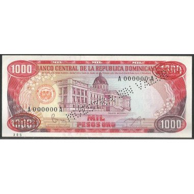 Rep. Dominicana, 1.000 Pesos ND1984 P124s2 Muestra sin valor