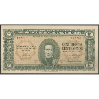 Uruguay, 50 Centesimos L1939 Serie F P34