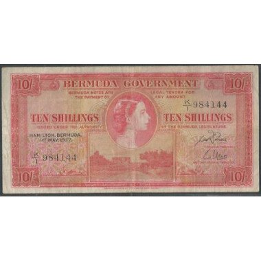 Bermuda, 10 Shillings 1 May 1957 P19b