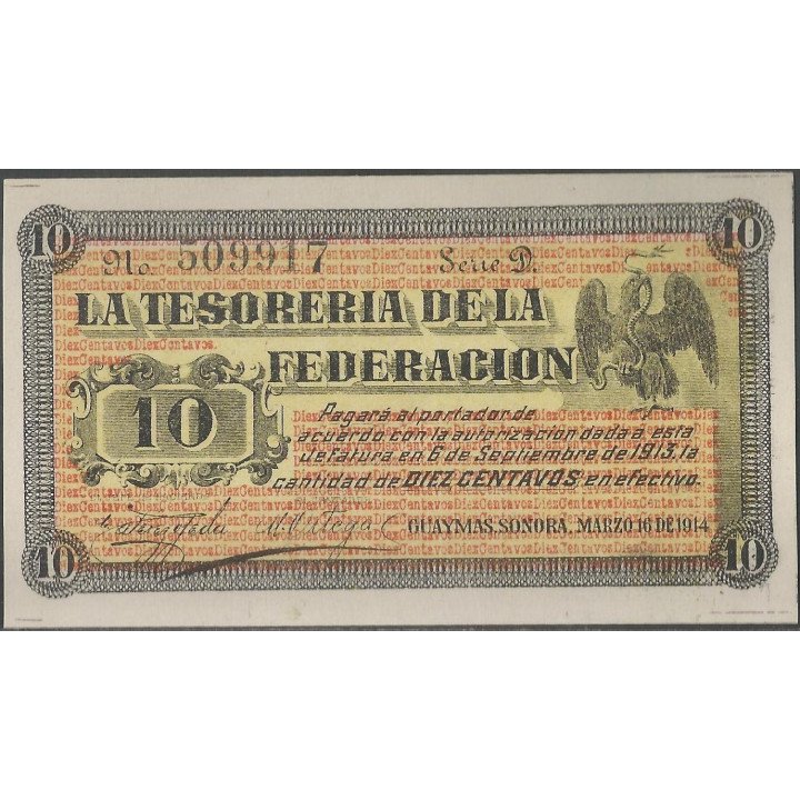 Mexico - La tesoreria de la Federacion 10 Ctvos 16 Mar 1914 Ps1058