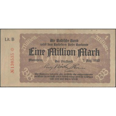 Alemania - Banco de Baden, 1.000.000 Mark 7 Ago 1923 Ps912