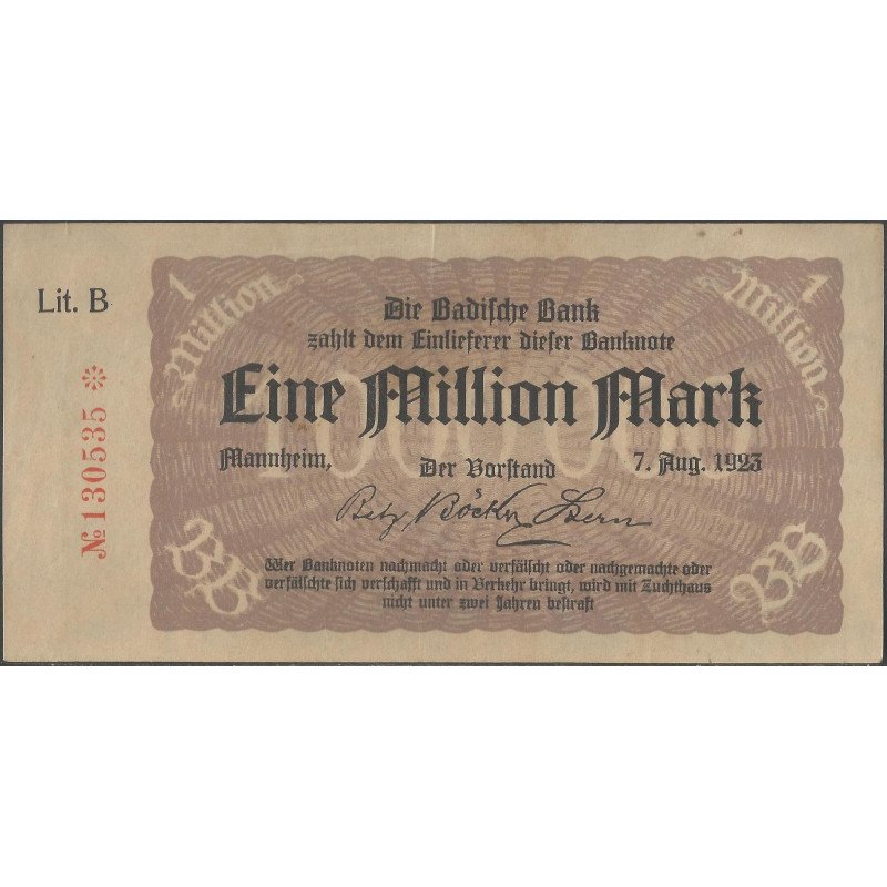 Alemania - Banco de Baden, 1.000.000 Mark 7 Ago 1923 Ps912