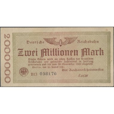 Alemania - Railroads, 2.000.000 Mark 20 Ago 1923 Ps1012a