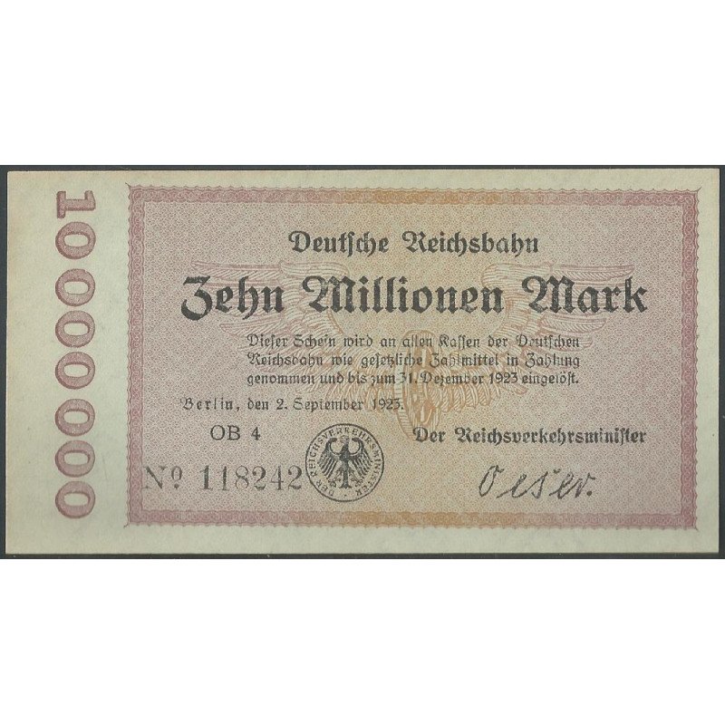 Alemania - Railroads, 10.000.000 Mark 2 Sep 1923 Ps1014