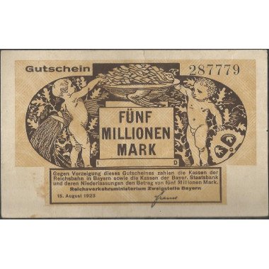 Alemania - Railroads, 5.000.000 Mark 15 Ago 1923 Ps1102