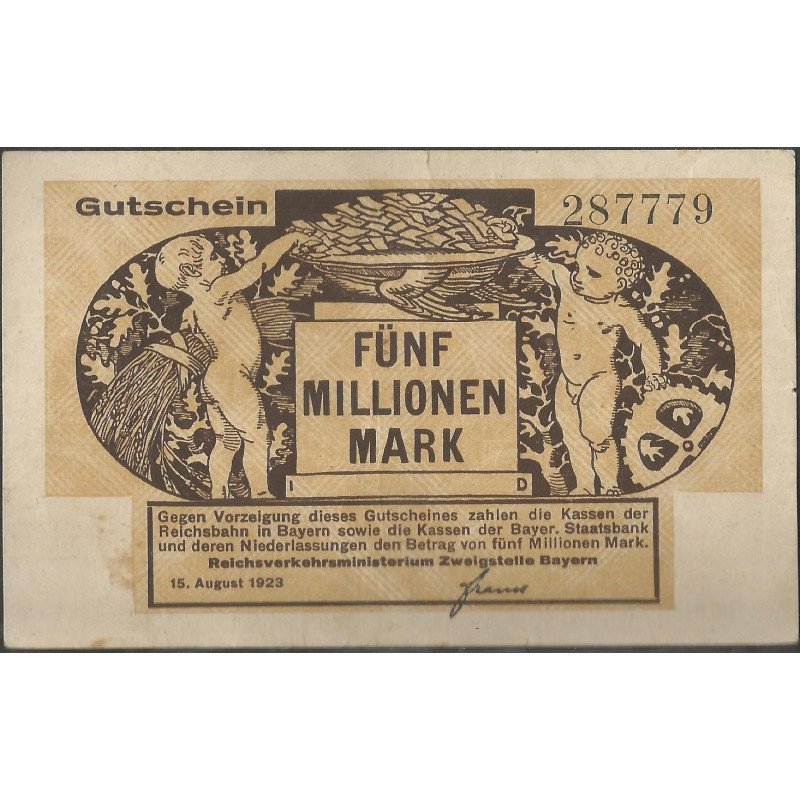 Alemania - Railroads, 5.000.000 Mark 15 Ago 1923 Ps1102