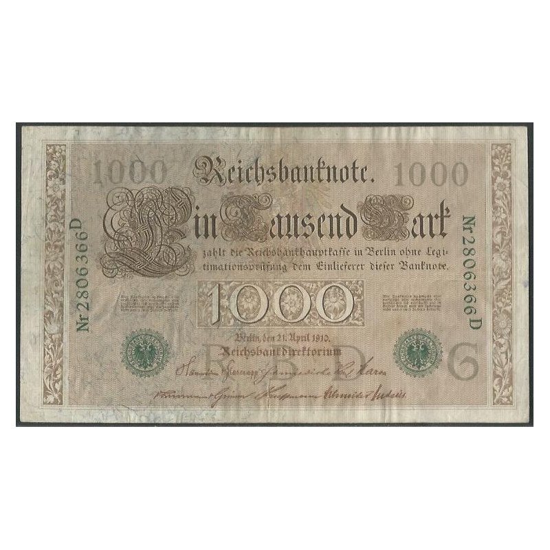 Alemania, 1.000 Mark 21 Abr 1910 Serie verde P45b