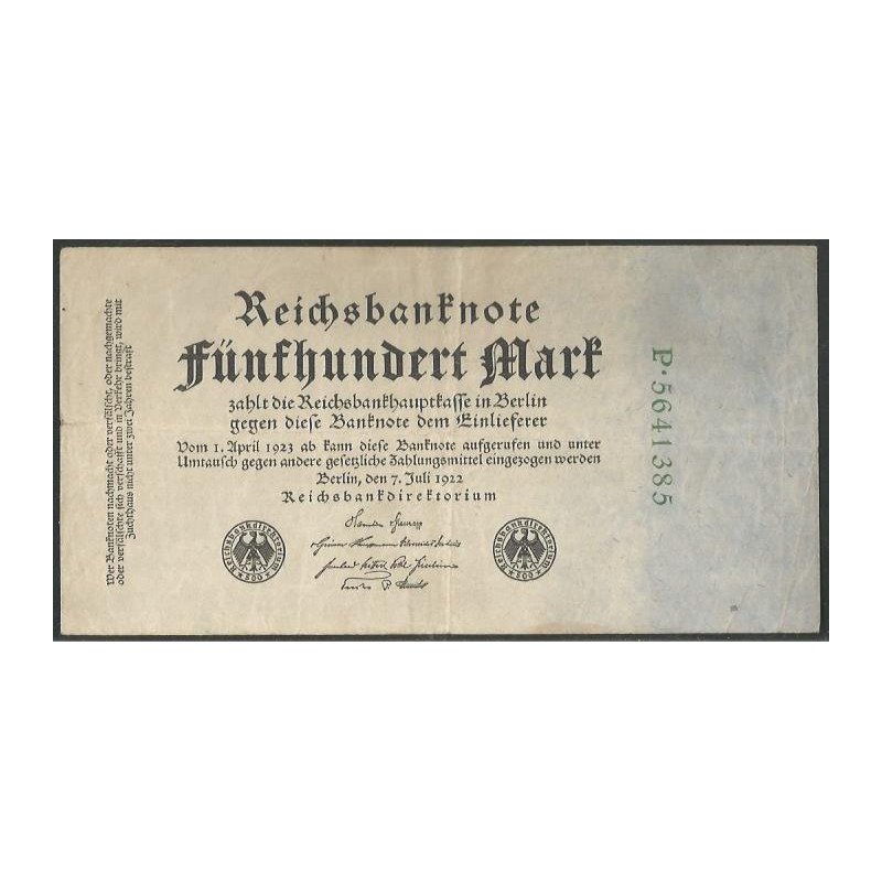 Alemania, 500 Mark 7 Jul 1922 P74b